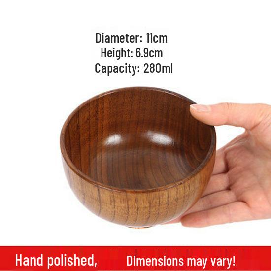 Handmade Japanese-Style Solid Wood Bowl Set for Family and Children - Large, Lacquered, Retro Design, Thickened for Rice and More