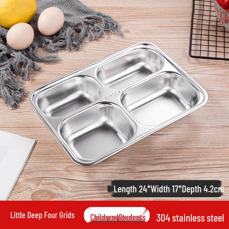 304 Stainless Steel 4-Compartment Divided Meal Tray
