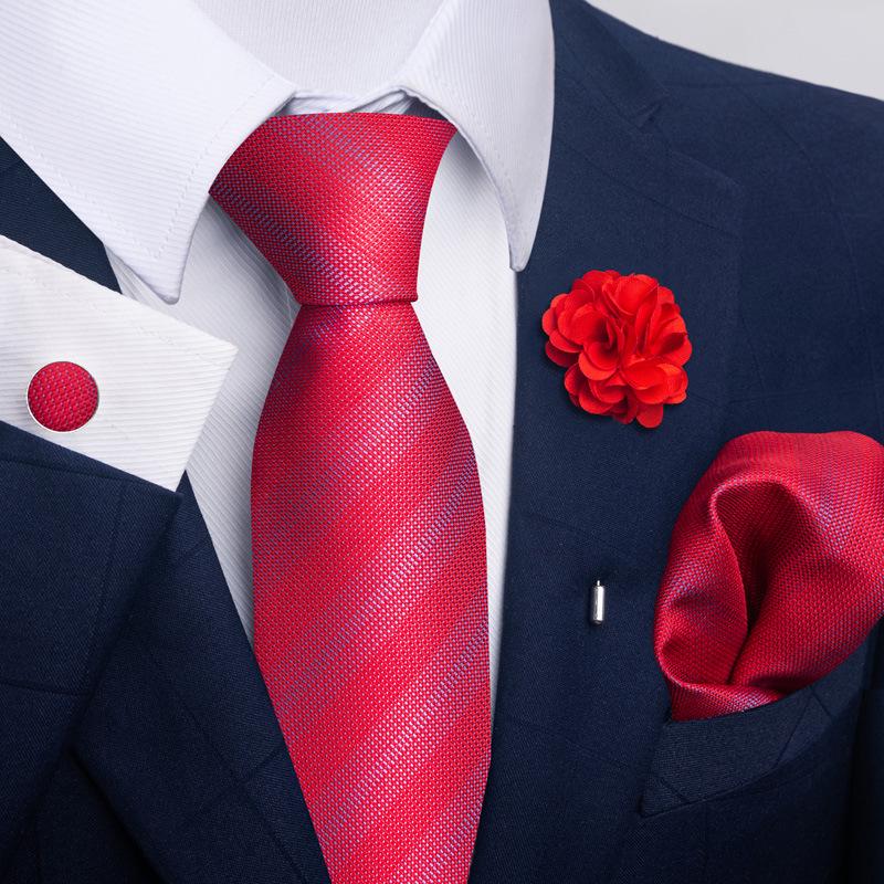 Brown Paisley Men's Tie, Pocket Square, Cufflinks & Boutonniere Set for Business Formal Wear.