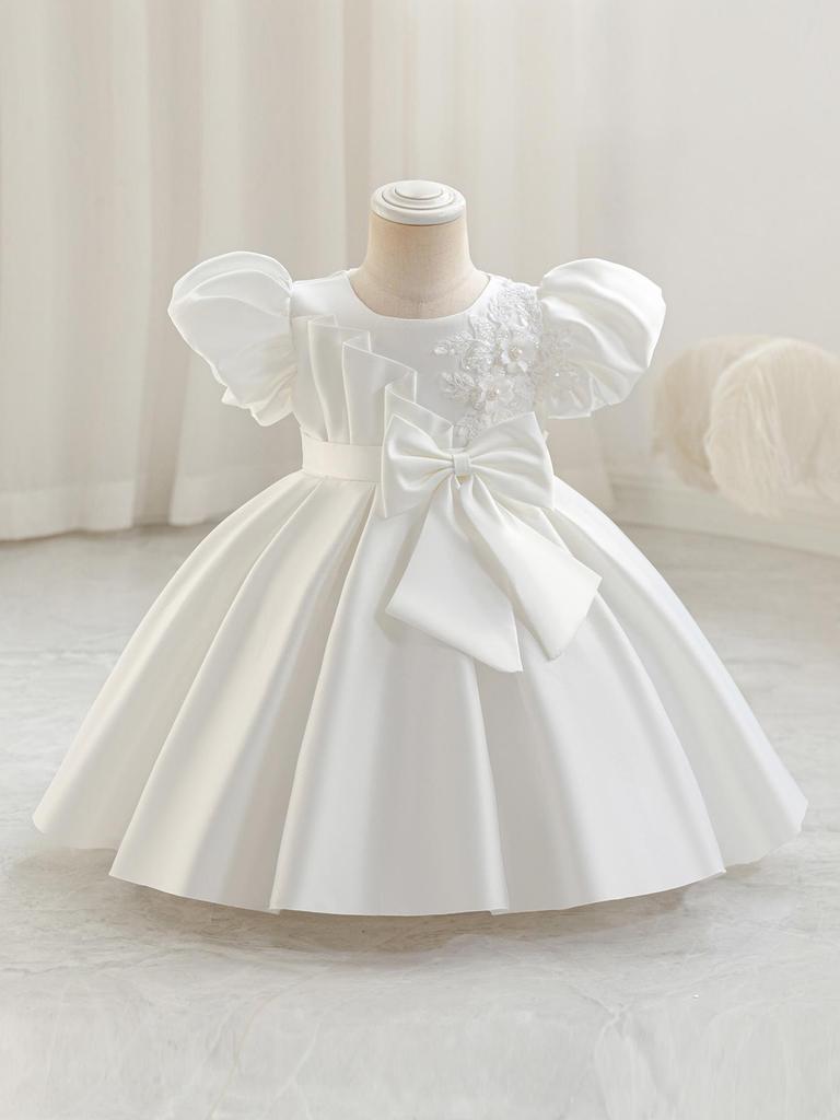 2025 Baby & Toddler Bow Puff Sleeve Birthday Party Princess Dress