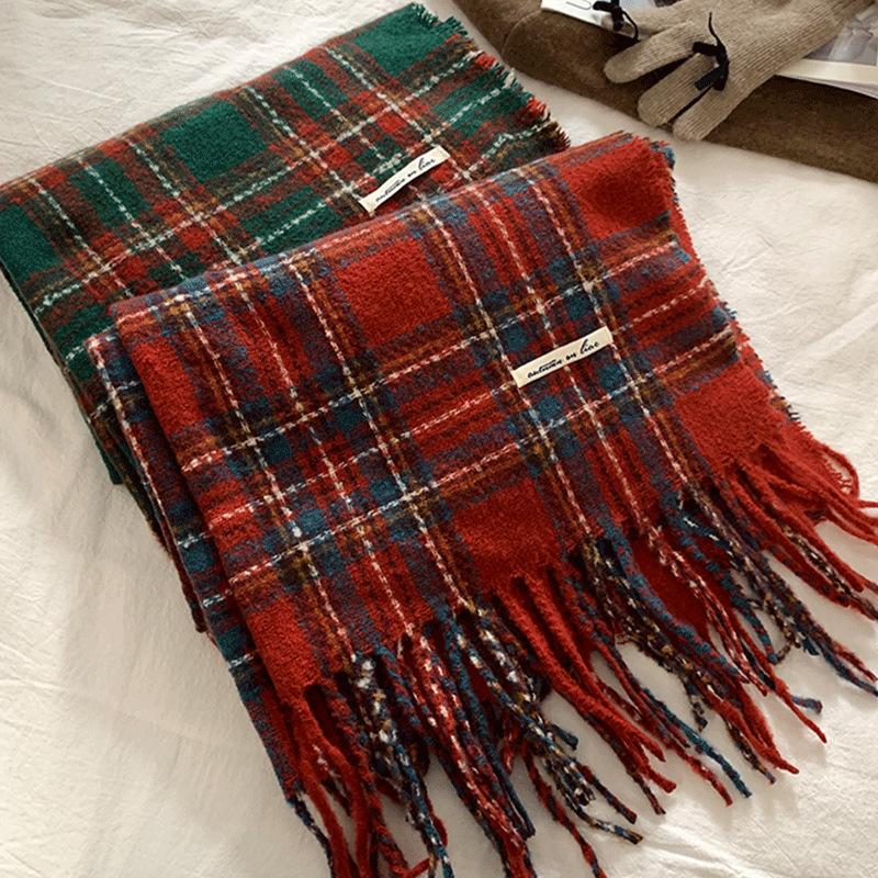 New Soft Imitation Cashmere Tassel Plaid Scarf Winter Female Couple Shawl Red Cold Proof Versatile Thickened Scarf
