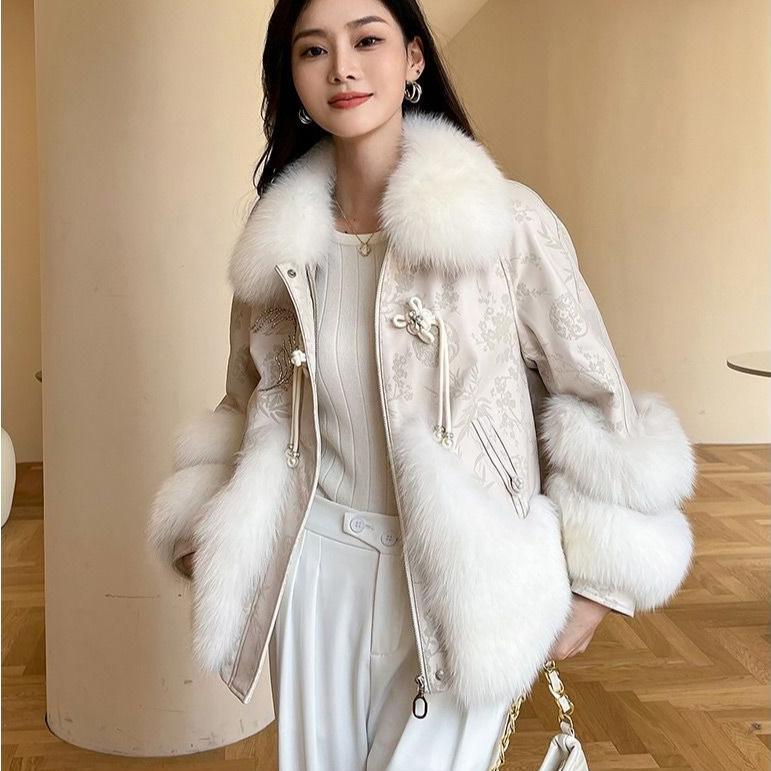 Autumn Women's Fox Fur Coat Thin Lightweight Fur and Leather Patchwork Leather Jacket