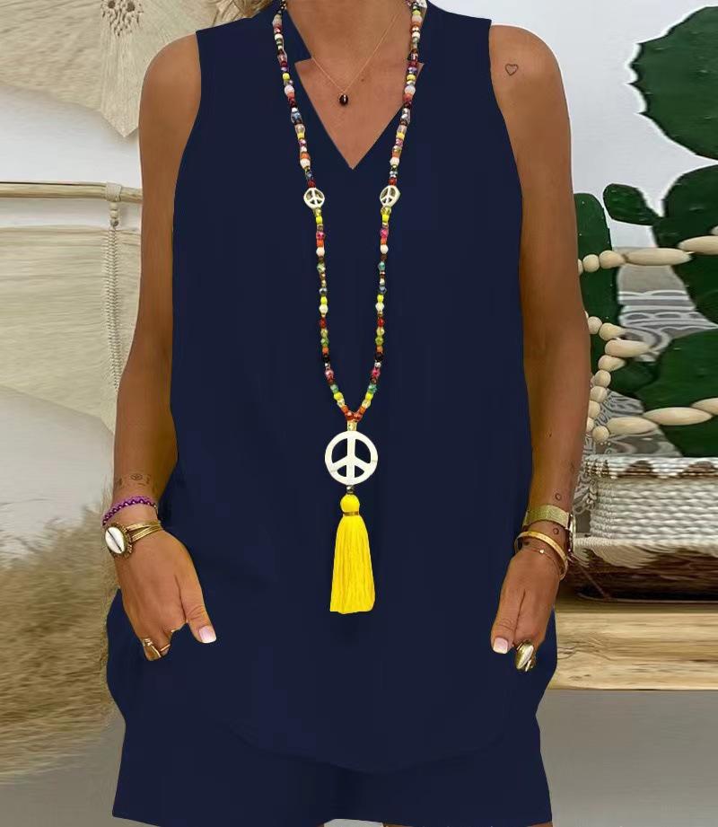 Women's Sleeveless Stand-Up Collar Casual Set