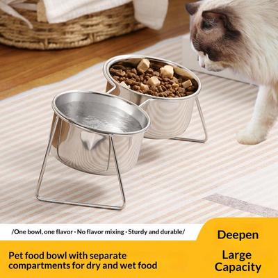 New 304 Stainless Steel Single And Double Cats Dogs Bowl Neck Protection Anti Slip Anti Overturning Cats Dogs Feeding Water Bowl