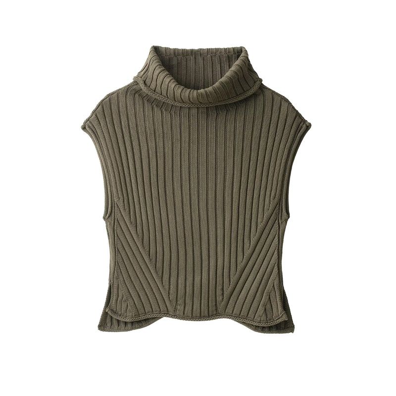 Zbzr Autumn New Women Clothes Western Style Fashion Solid Slim Fit Turtleneck Sleeveless Knit Vest 6771118