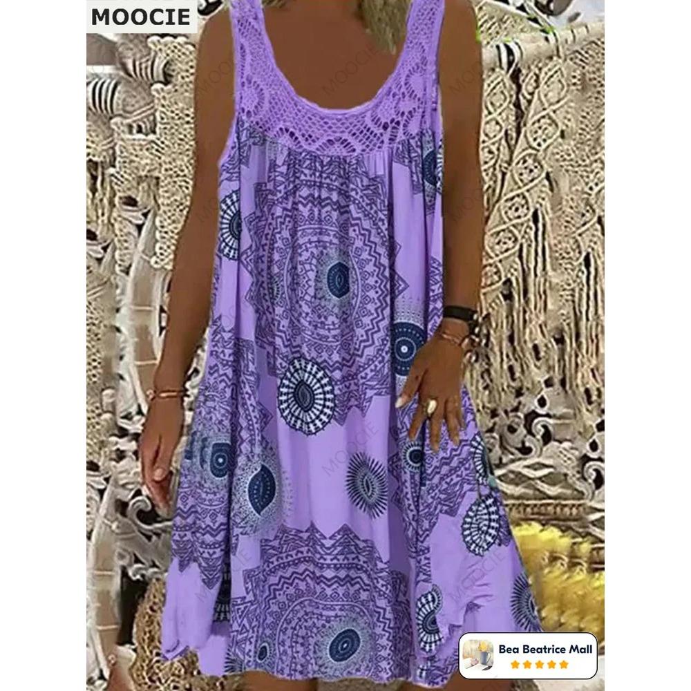 Letní dámské šaty bez rukávů Ležérní falešný dvoudílný kulatý výstřih Dámské džínové šaty Knoflíková ozdoba Volný střih A-line Dámské tílkové šaty