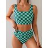 One Piece From An Overseas Warehouse, Women's Contrasting Color Plaid, Full Body Printing, High-end Vest, Split Bikini Swimsuit.