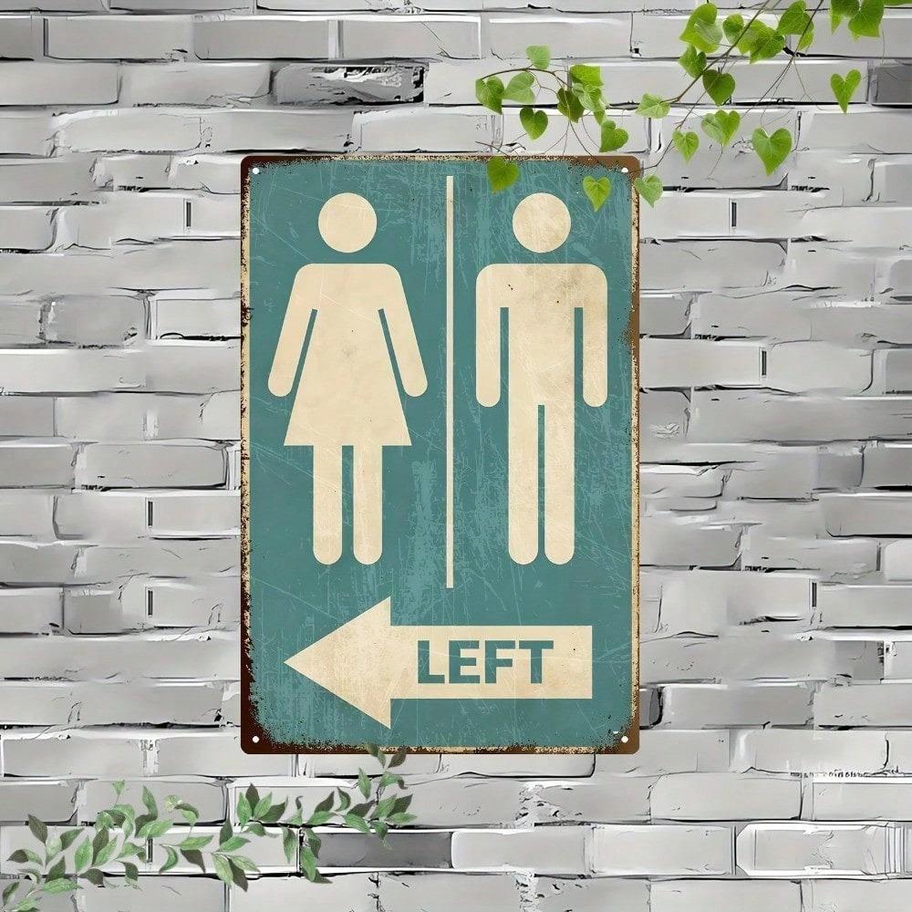 Retro Metal Tin Sign Restroom Arrow Directional, 2D Flat Wall Art, Fun Bathroom Décor, Unisex, 1pc