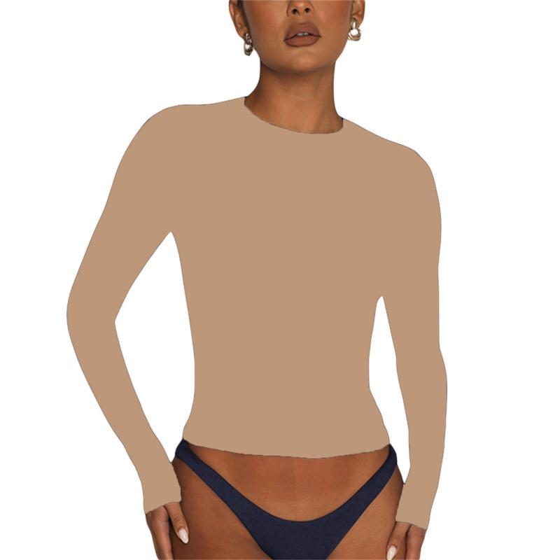 Women's Spring New Shirt Solid Color Crew Neck Bottom Shirt Slim Wear Hand Long Sleeve Top Women