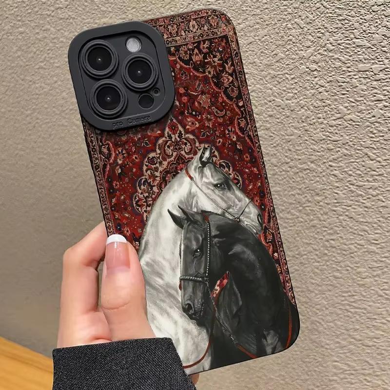 Vintage Black And White Horse Phone Case for Samsung Galaxy A56 A55 A36 A35 A26 A25 A15 5G A24 A23 A52 A52S A71 A72 4G Cover