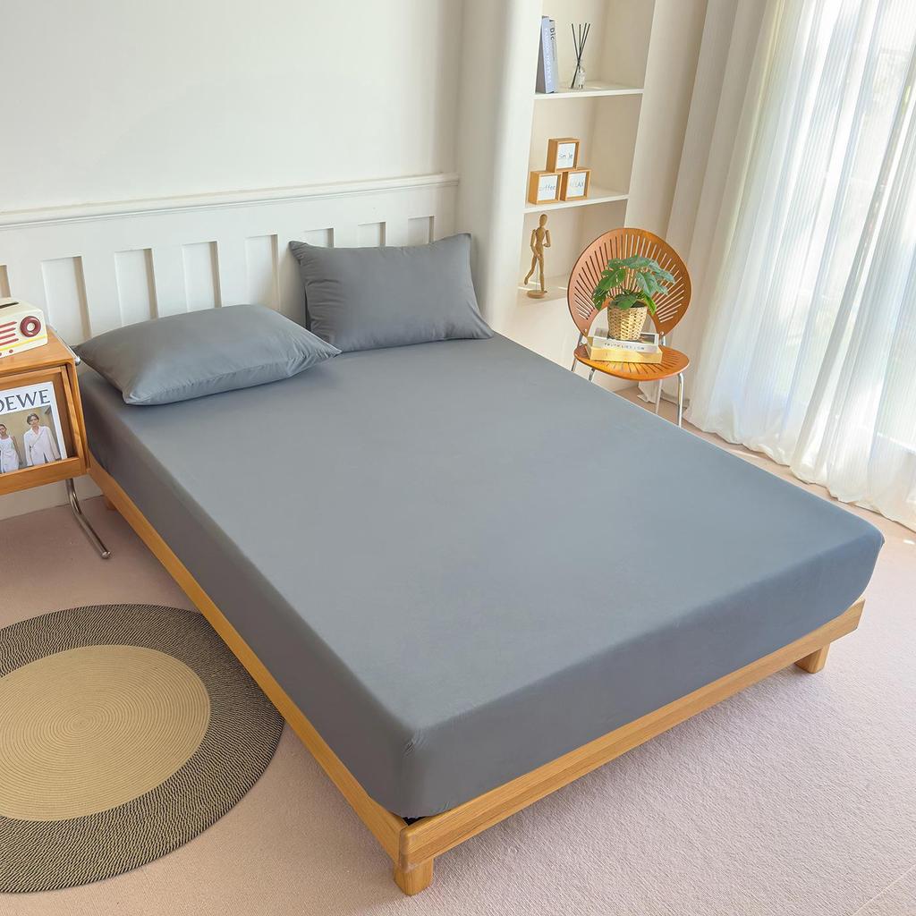 Cross-Border Solid Color Brushed Fitted Sheet Set - Water-Washable Protective Cover & Pillowcase for Simmons, Heat Transfer Compatible