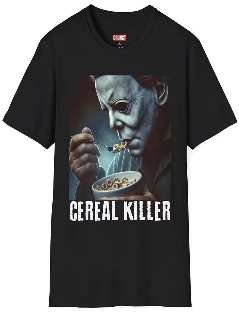 Mens Michael Myers Halloween Horror T-Shirt - Black Cereal Killer Graphic Tee, S L