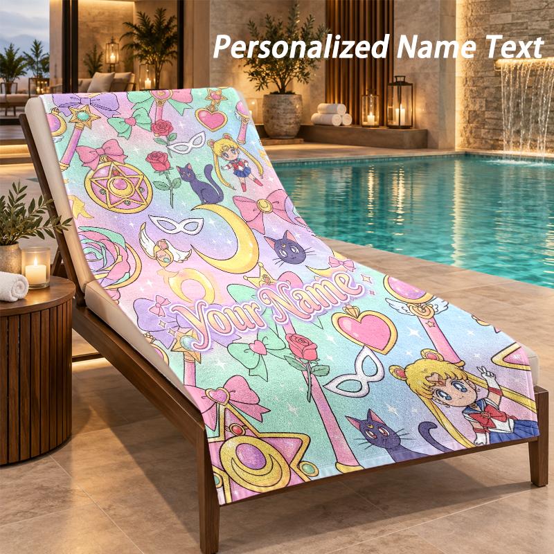 Sailor Moon Custom Name Beach Towel Large Soft Towel for Indoor Bathroom Outdoor Beach