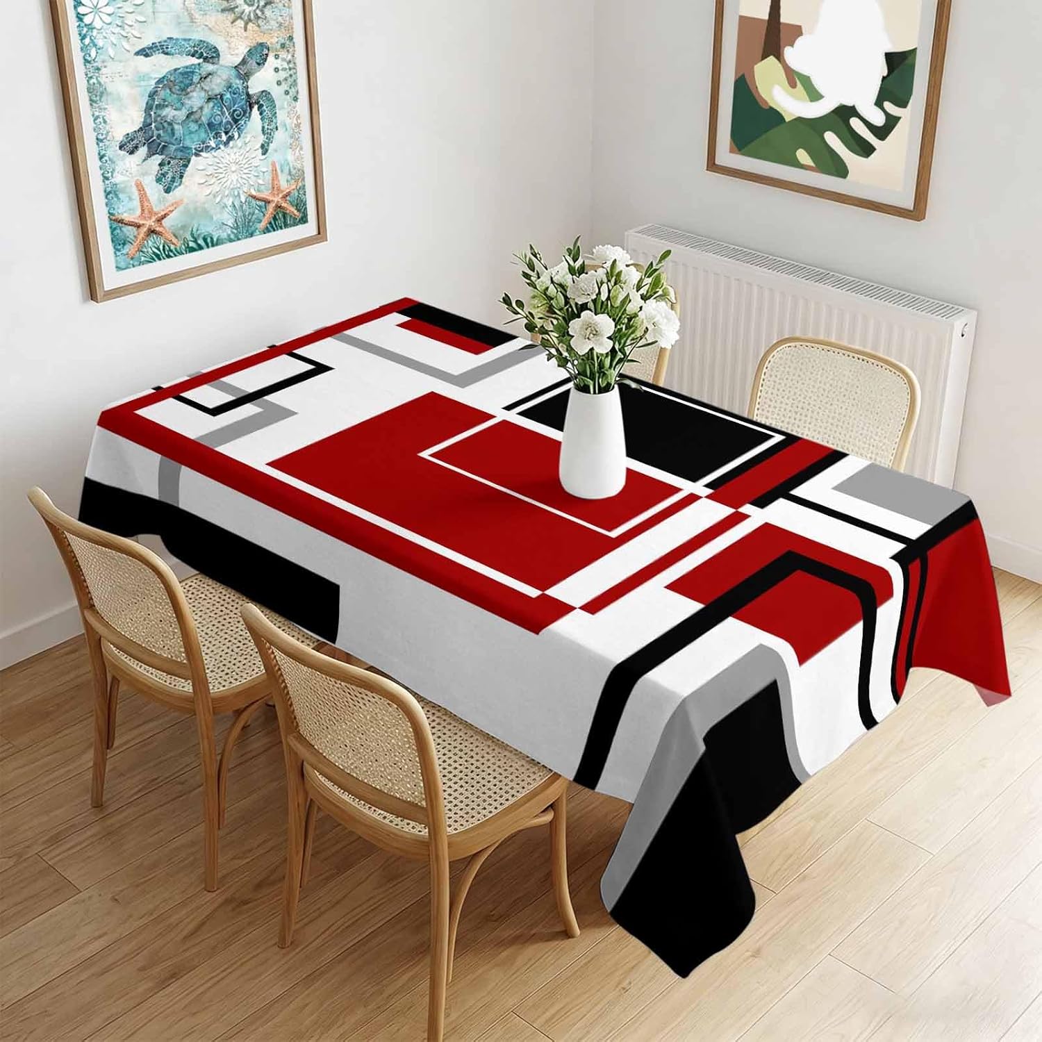 Moderne Rode Zwarte Witte Kunst Rechthoekige Tafelkleed voor Tafeldecoratie Abstract Geometrisch Print Keuken Eettafelkleed Feestdecoratie 100x160cm
