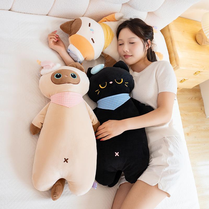 Cute Soft Cat Long Pillow Living Room Sofa Decoration Calico Cat Siamese Cat Sleeping Cushion Side Sleeping Pillow