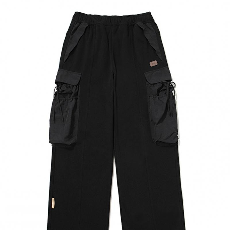 Woven Patch String Cargo Pants Black