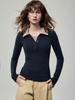 Women's Color Block Henley Polo Long Sleeve Slim Fit T-Shirt (Autumn 2025 Collection)