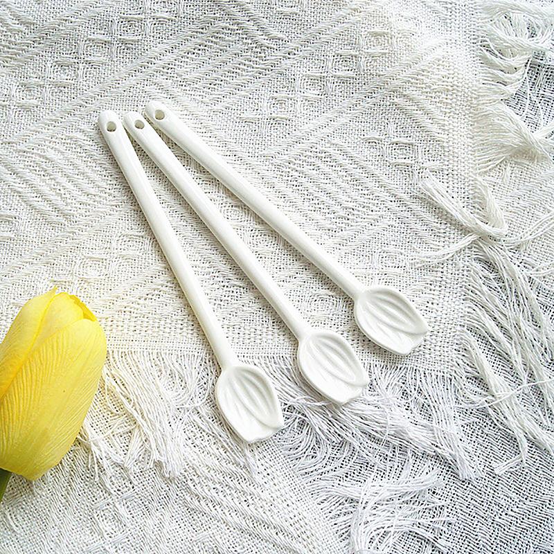 1Pc Tulip Ceramic Coffee Spoon Long Handle Ice Cream Spoon Dessert Milk Tea Honey Stick Stirring Tool