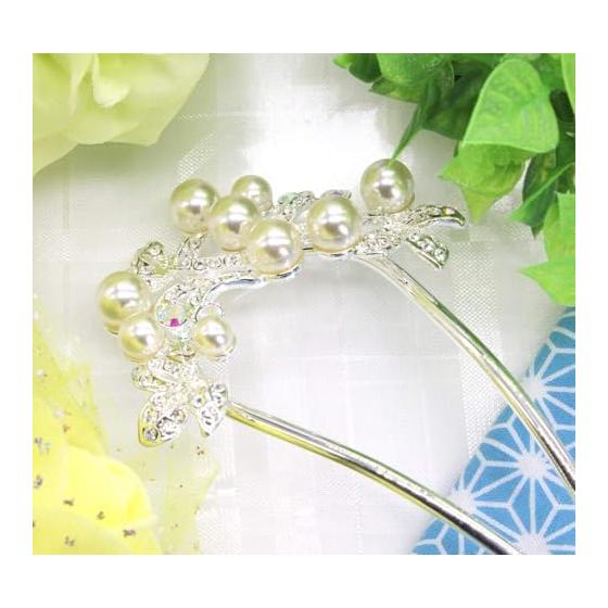 [Miaomyao] U-Shaped Hairpin for Japanese Traditional Wear, Yukata, Kimono - Pearl European Flower Hair Accessory, Silver