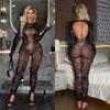Sexy Langarm Bodysuit Damen Rot Floral Spitze Durchsichtig Rückenfrei Transparentes Netz Jumpsuit Eng Anliegend Bodycon Dessous Exotische Kleidung