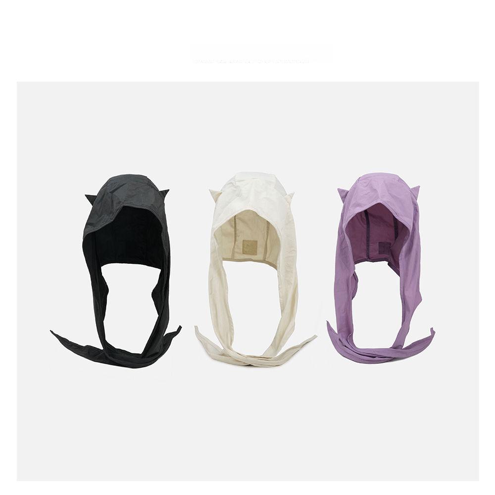 Little Devil Lace-up Pullover Hat Solid Color Y2K Shawl Hat Quick-drying Funny Ear protection Scarf Cap Summer