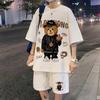 Korean Fashion Streetwear Hip Hop Rock Casual Short Suit Funny Bear Tshirts Shorts 2 Piece Set Summer Tracksuit Clothes For Men