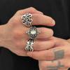Salircon 3Pcs/Set Vintage Irregular Hollow Out Pattern Open Ring Men Punk Geometric Adjustable Finger Ring Jewelry Accessories