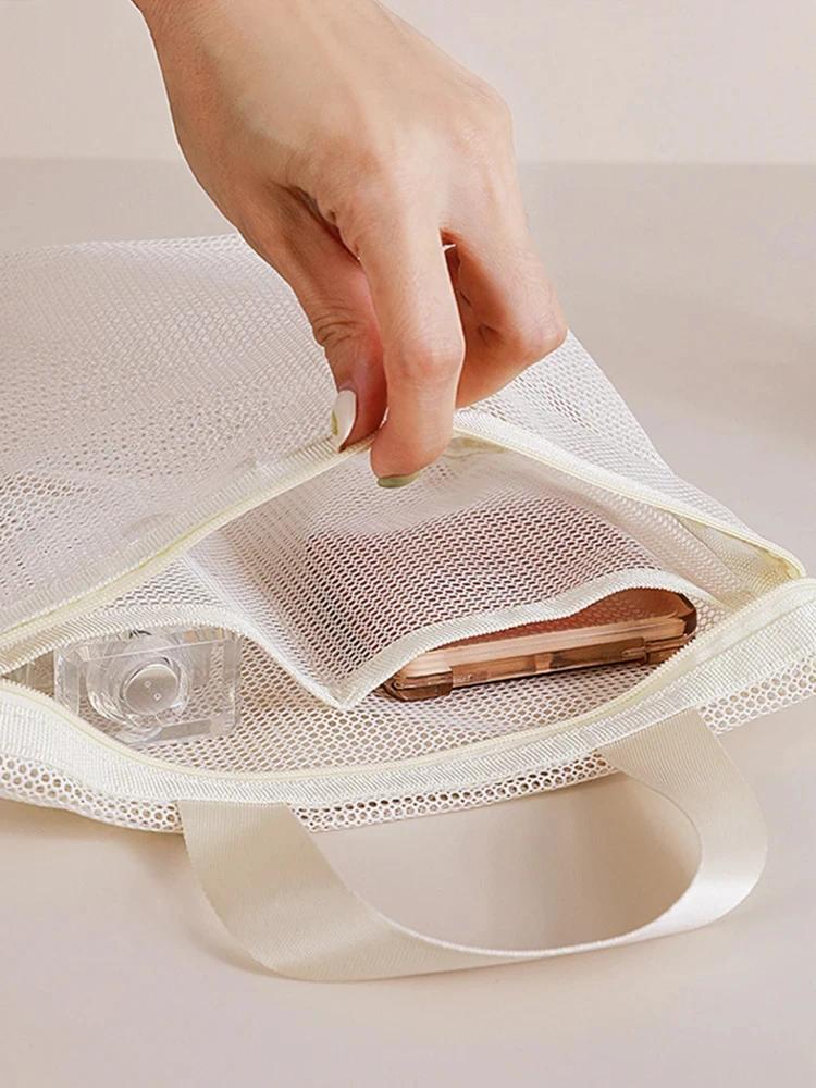 Handheld Mesh Toiletry Bag, Transparent Storage Bag, Portable Makeup Bag, Large Capacity Storage Bag, Underwear Organizing Bag