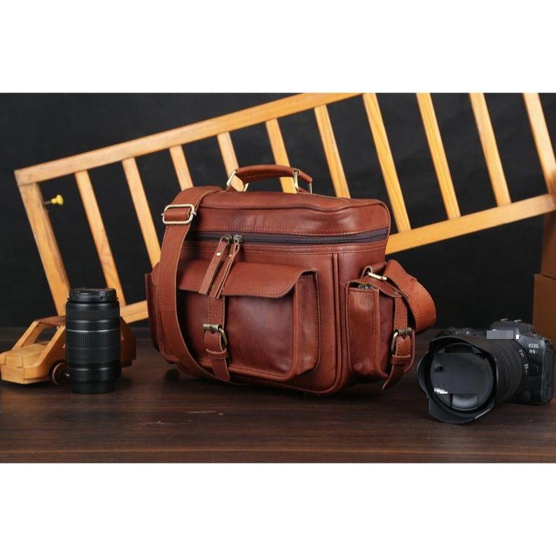 Personalized Leather Camera Bag DSLR, Sony, Canon, Nikon Camera Shoulder Bag Satchel Leather Camera Case for Photographers, Gift for him