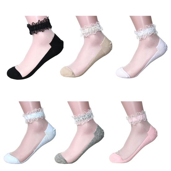 Women Fashion Ultrathin Transparent Beautiful Lace Flower Elastic Short Socks