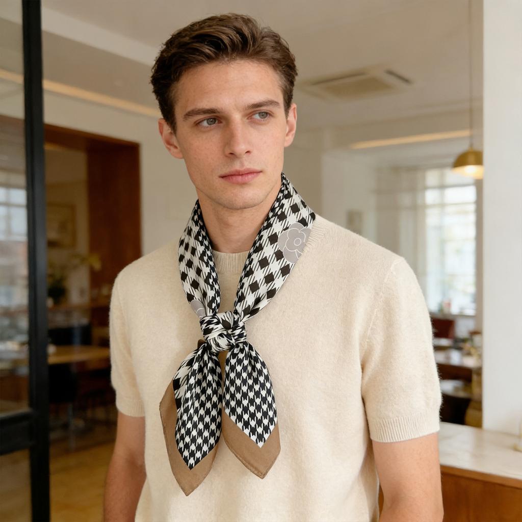 New printed twill square scarves: versatile scarves for travel and the workplace, including professional neckerchiefs
