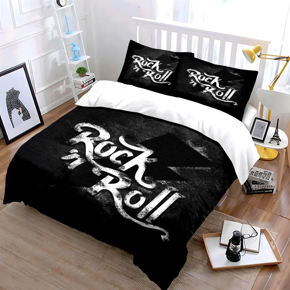 "Rock 'n Roll Text." Bedding Sets Duvet Cover Sets Duvet Covers Pillowcases(1 * Duvet Cover 2 * Pillowcases Without Duvet Insert)