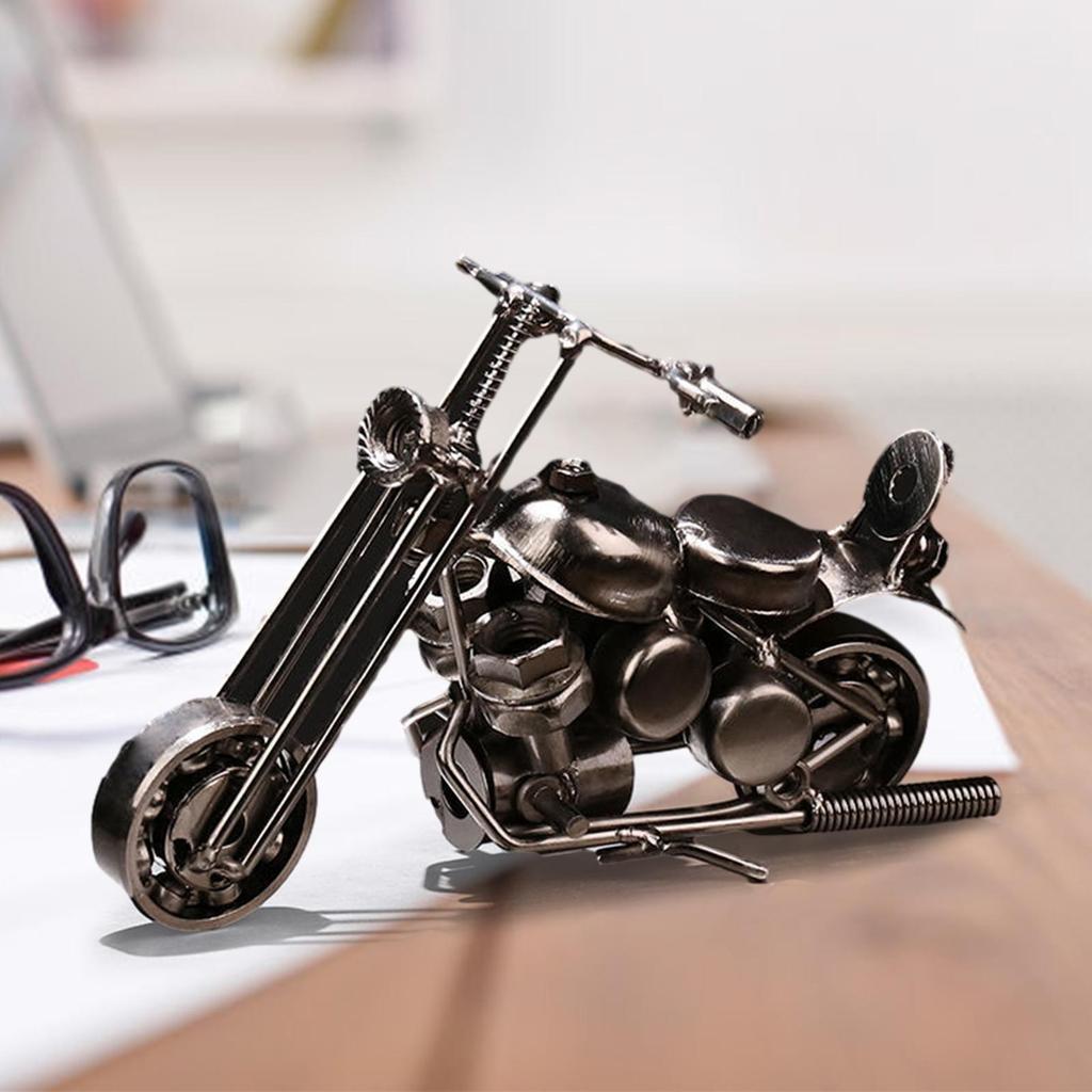Metal Motorcycle Model Motorcycle Sculpture Vintage Style Figure Decoration Crafts Ornament for Home Desk Office Kids