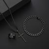 3pcs Set Punk Style Dark Stainless Steel Cross Necklace Bracelet Rings Set for Men Personality Hip Hop Rock Jewelry Set Gift