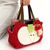 Red Apple Handbag Creative Cute Corduroy Shoulder Bag Stylish Outing Canvas Bag With Apple Pendant Casual Versatile Shoulder Bag