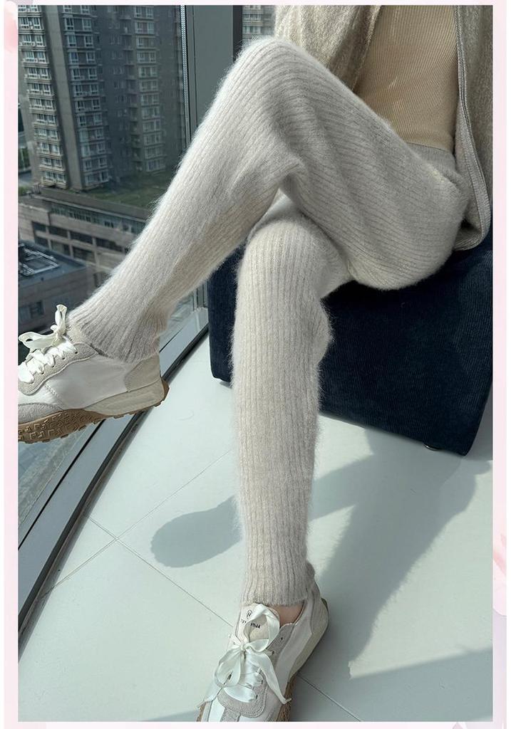 Lekasha Women's Striped Cashmere Mink Fur Leggings, Skinny and Warm, Perfect for Autumn/Winter Inner or Outer Wear.