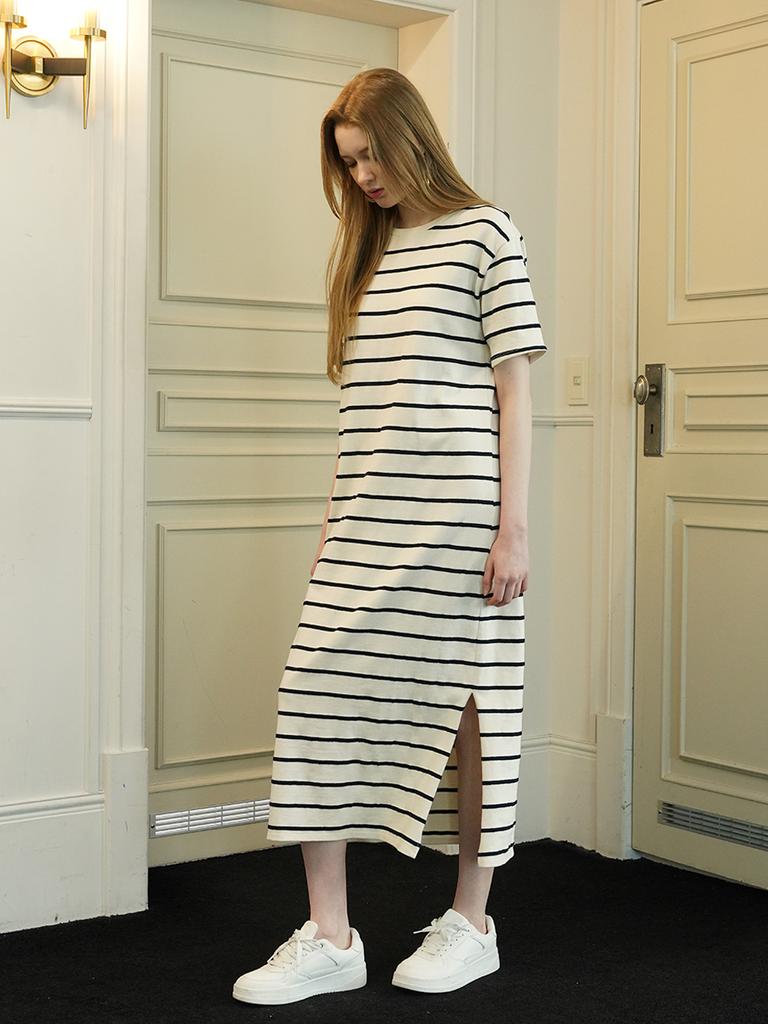 Muse By Rose Bianca Striped Maxi Dress (White)