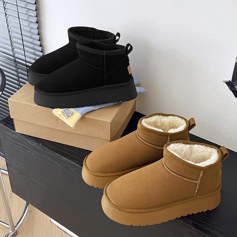 Fashion New Fashionable Bow Round Toe Elegant Snow Boots Winter Flat Wear-resistant Soft Students Plus Velvet Warm Women's Shoes