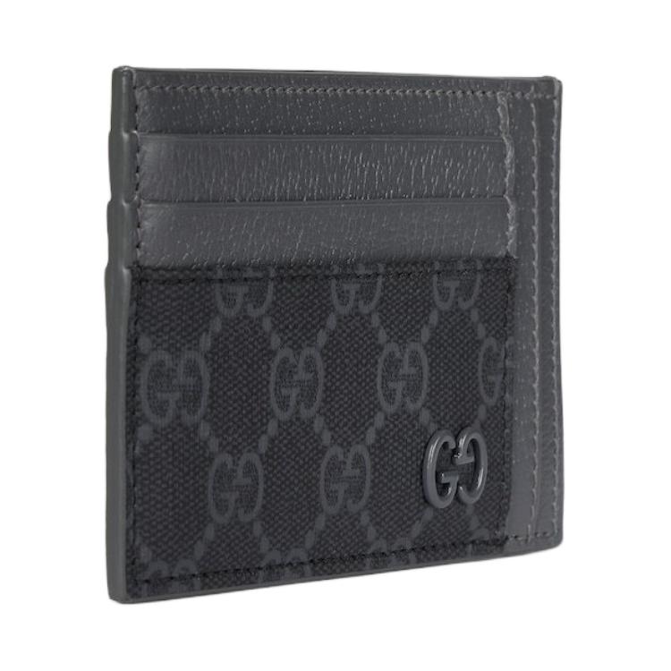 Gucci GG Supreme Canvas Leather Card Holder Black Grey Daily Travel 856561-FACQC-1048