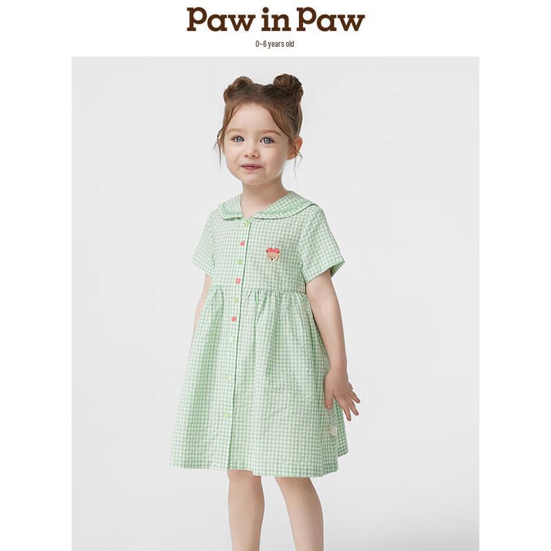 PawinPaw Baby Girls  Ruffle Lapel Plaid Dress 110