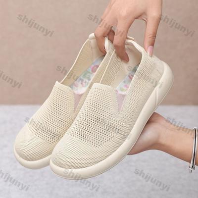 Fashion Women's Shoes 2025 Summer New Fashion Breathable Mesh Fly Weave Women's Casual Shoes Round Toe Non Slip Soft Sole Mom's Shoes