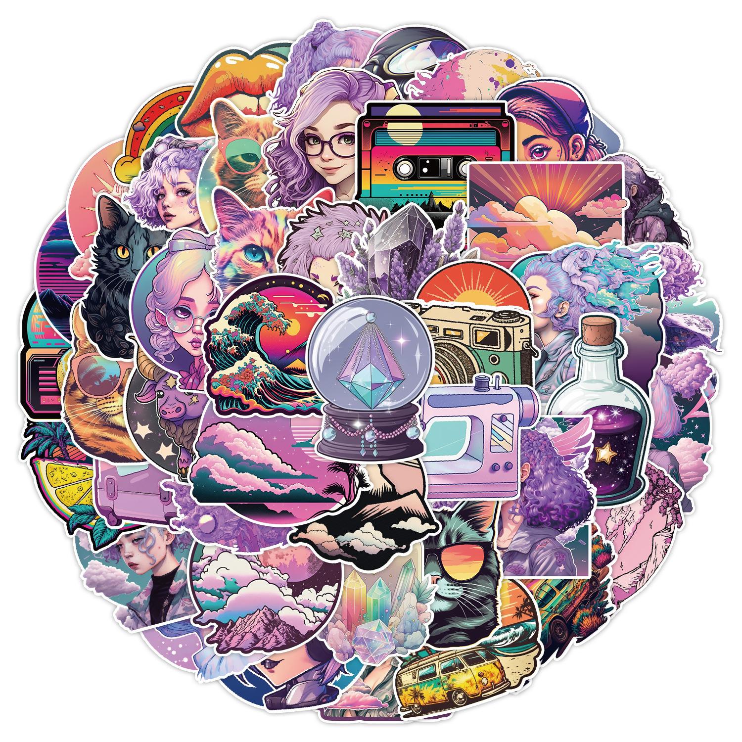 

50 Cartoon Girl Doodle Stickers Car Mobile Phone Computer Decoration Stickers Waterproof Creative Notebook Hand Note Stickers