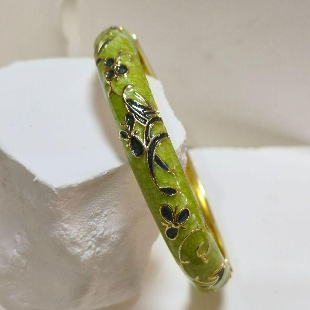 1cm Cloisonne Bangle Extra Width Enamel Bracelet Retro Colorful Enamel Bangle Vintage Accessories
