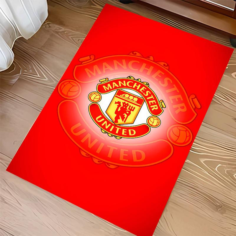 1pc Manchester United FC Logo Print Area Rug - Soft,Washable Non-Slip Indoor Mat for Office Chairs,Living Room,Home Office Decorative Rug