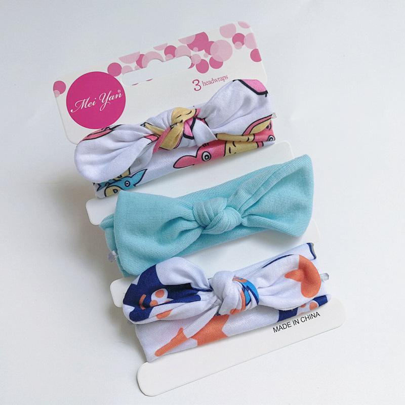European & American Kids' Rabbit Ears Headband Set: 3-Piece Infant Bow Hair Accessories for Boys & Girls