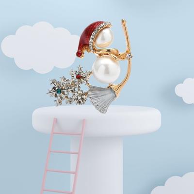 Brosche Imitationsperle Weihnachten Schneemann Strass Geschenk Anstecknadel Geeignet zum Verschenken als Geburtstagsgeschenk an die besten Verwandten