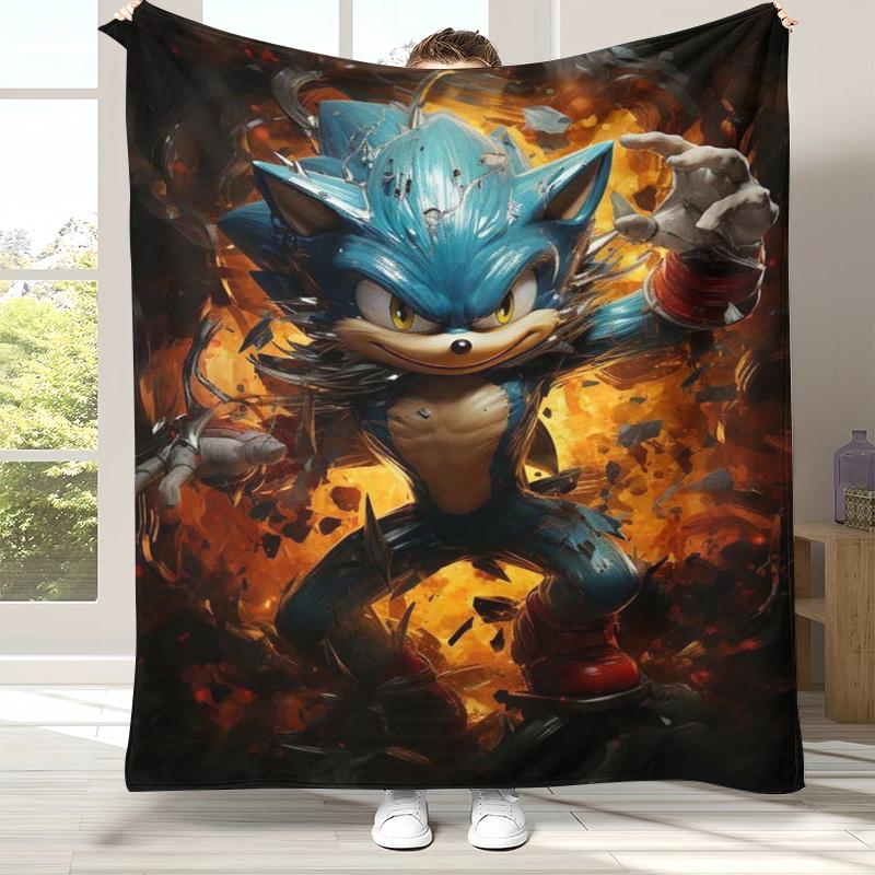 Retro S-Sonic Cartoon Game Flannel Blanket,Ultra Soft Warm Plush Throw for Home Bedroom Bed Sofa Cover Camping Picnic Gift