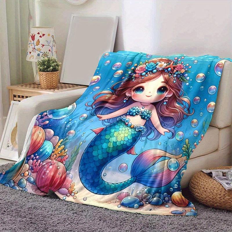 1pc Mermaid Printing Blanket - Soft, All-Season Throw for Office Blanket, | Personalized Gift with Adorable Cartoon Design
