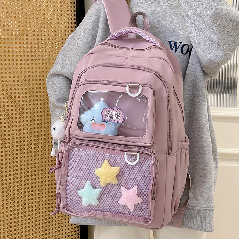 Schoolbag New Large Capacity Transparent Lightweight School Bag Women's Japanese Simple Backpack Cute Elementary School Student Versatile Solid Color