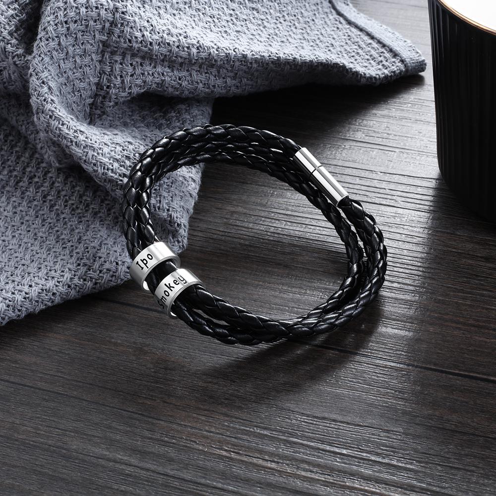 Personalized Bracelets Black Braided Rope For Men Engraved 2 Names Promised Multiturn Bangles Custom Anniversary Souvenir GiftAnniversary Gift Idea